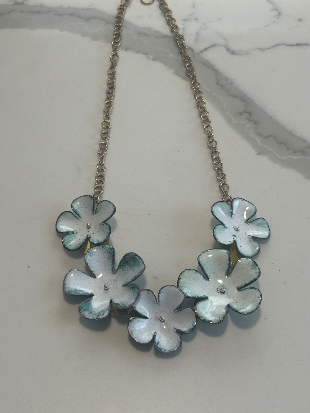 Jenny Walker Handcrafted Pieces Blue Floral Statement Necklace Women Jewelry New